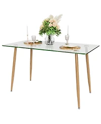 Gymax Modern Glass Dining Table Rectangular Dining Room Table W/Metal Legs For Kitchen