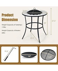 Mondawe 23.5" Round Steel Fire Pit Table with Mesh Cover & Poker, Black