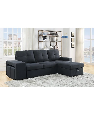 Homlux 97"W Dark Gray Linen Sleeper Sectional Sofa with Reversible Storage Chaise