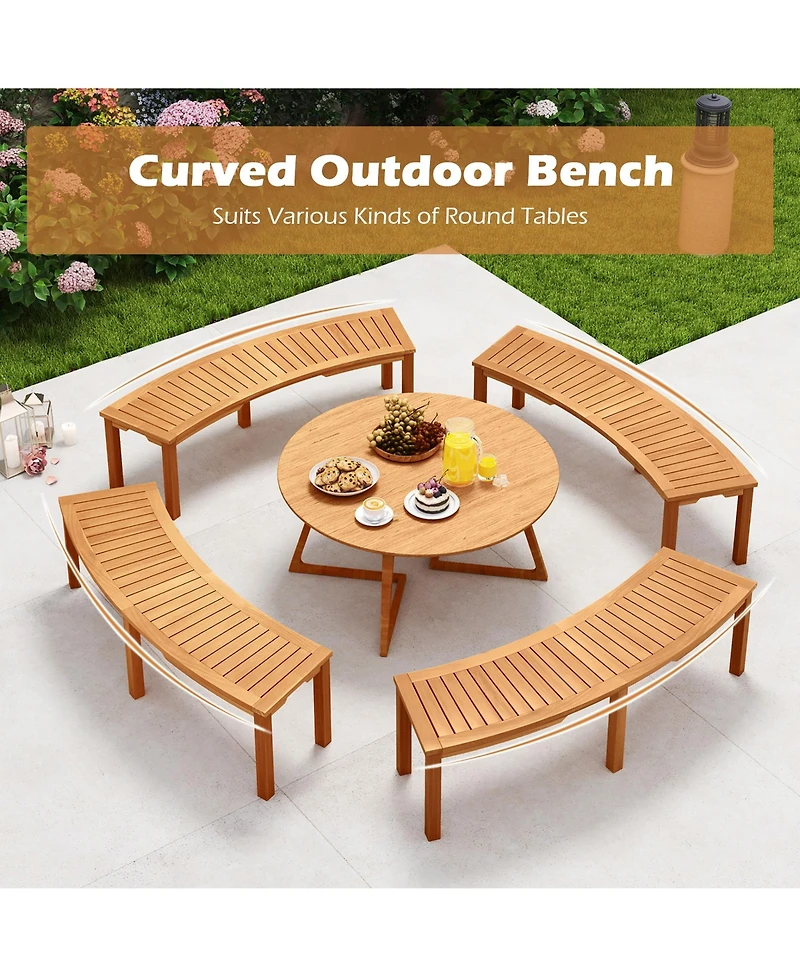 Gymax Set of 2 Outdoor Curved Bench w/ Slatted Seat Solid Acacia Wood for Yard