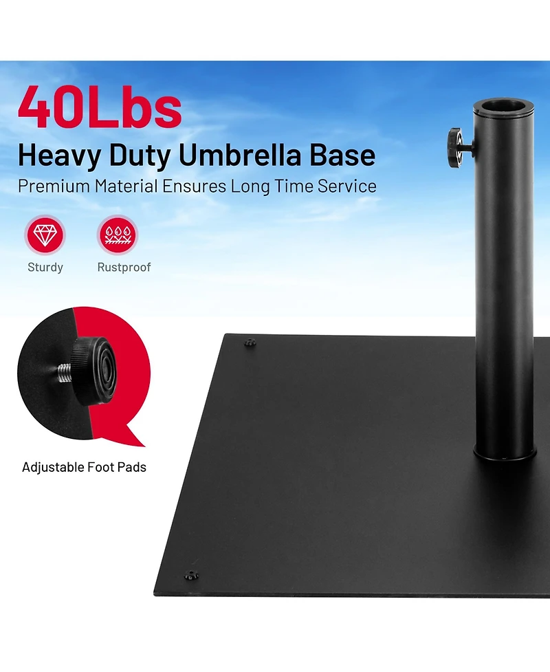 Gymax Square Weighted Patio Umbrella Base Stand 40 lbs Outdoor w/ 3 Adapters