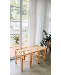 Nordlys - Natural Rattan and Beige Fabric Bench Exotic Boho Upholstery Entry