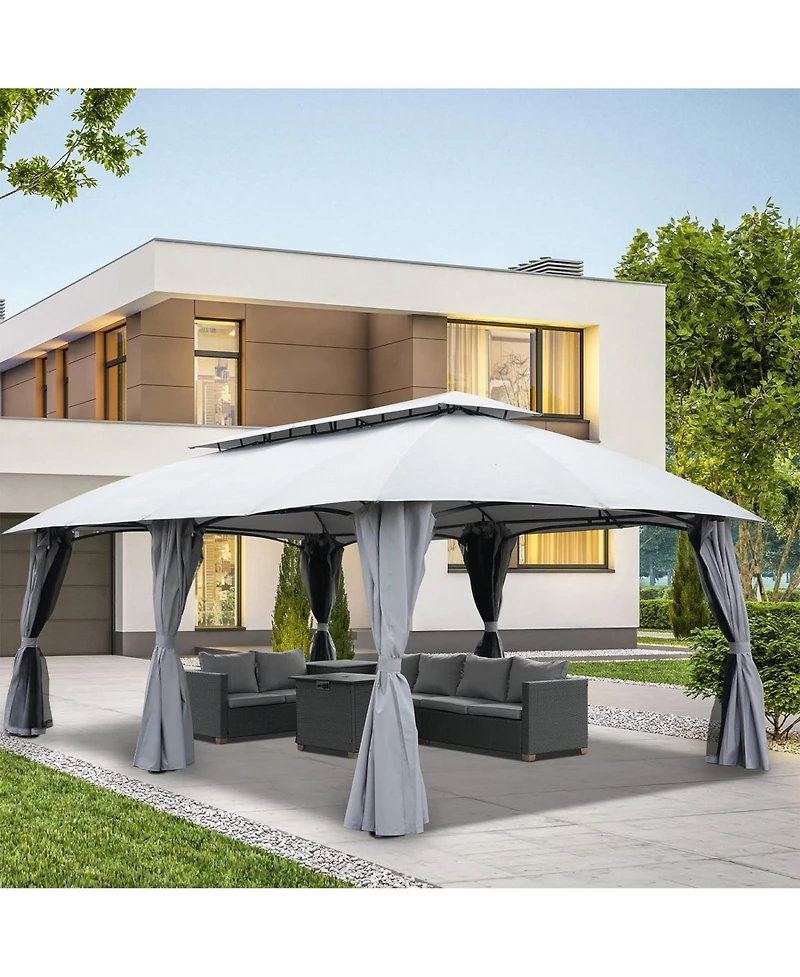 Mondawe 13x20ft Outdoor Gazebo,Powder Coated Steel Frame W/ Uv-Resistant Canopy&Dual-Layer Curtains
