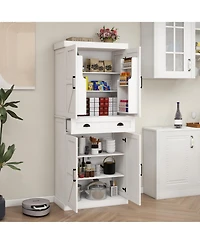 Casainc 71" Pantry Cabinet with 4 Doors, Drawer and Built-in Racks for Dining Room or Kitchen