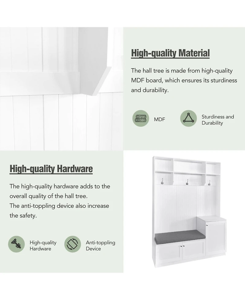 Streamdale Furniture Hall Tree with Bench Cushion Coat Rack