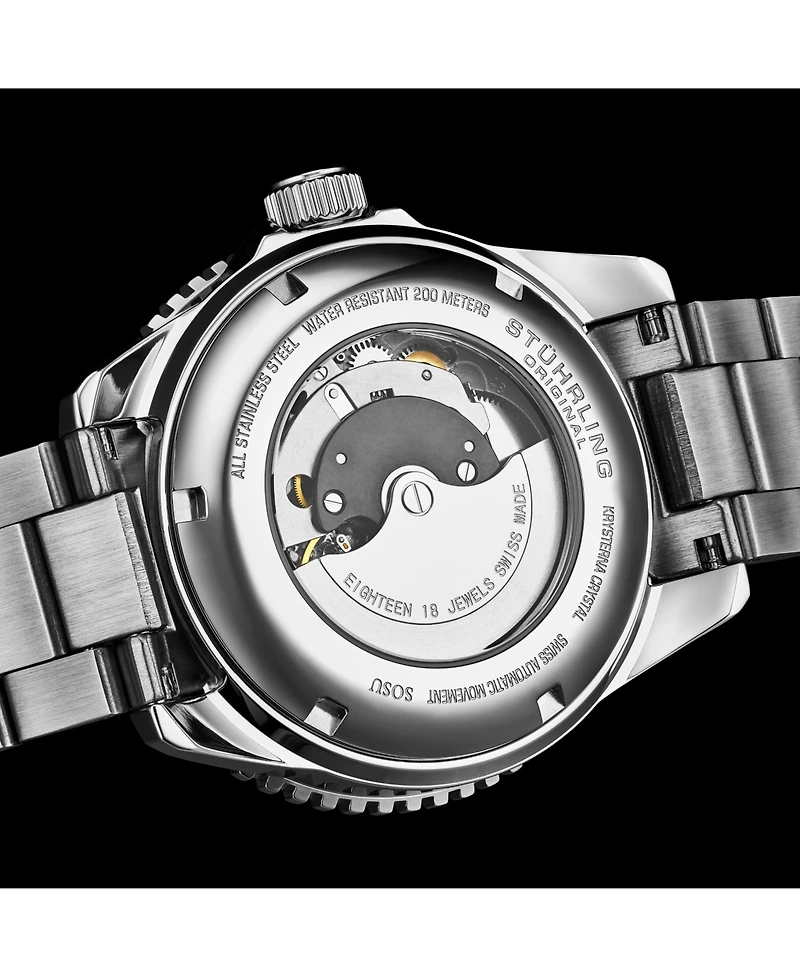 Stuhrling 1013 Men s Automatic Watch Swiss Movement Turquoise Dial Gunmetal Bezel Stainless Steel Bracelet 200M Water Resistant Diver Date Window