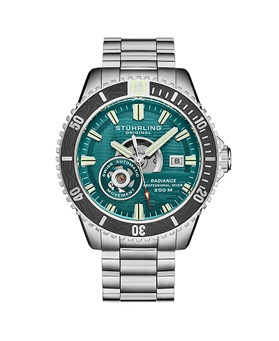 Stuhrling 1013 Men s Automatic Watch Swiss Movement Turquoise Dial Gunmetal Bezel Stainless Steel Bracelet 200M Water Resistant Diver Date Window