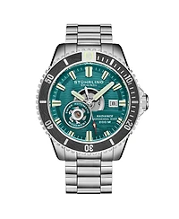 Stuhrling 1013 Men s Automatic Watch Swiss Movement Turquoise Dial Gunmetal Bezel Stainless Steel Bracelet 200M Water Resistant Diver Date Window