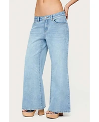 Edikted Womens Petite Low Rise Wide Leg Jeans
