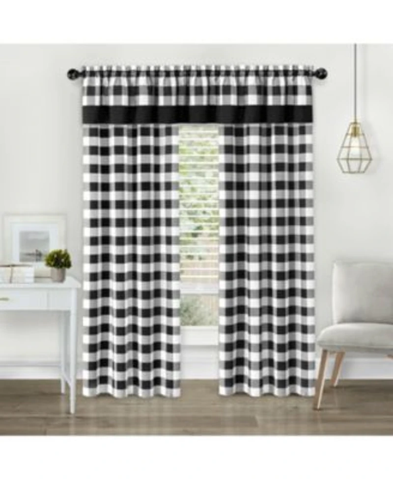 Kate Aurora Modern Country Farmhouse 3 Piece Buffalo Check Plaid Window Curtains Valance Set 84 In Gray
