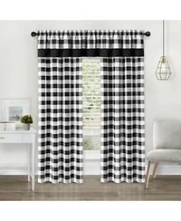 Kate Aurora Modern Country Farmhouse 3 Piece Buffalo Check Plaid Window Curtains Valance Set 84 In Gray
