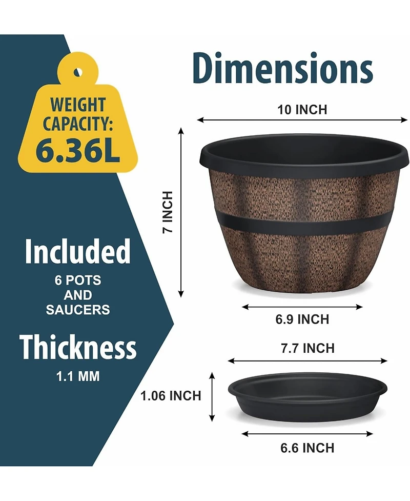 10-Inch Whiskey Barrel Planters Outdoor Pack of 6