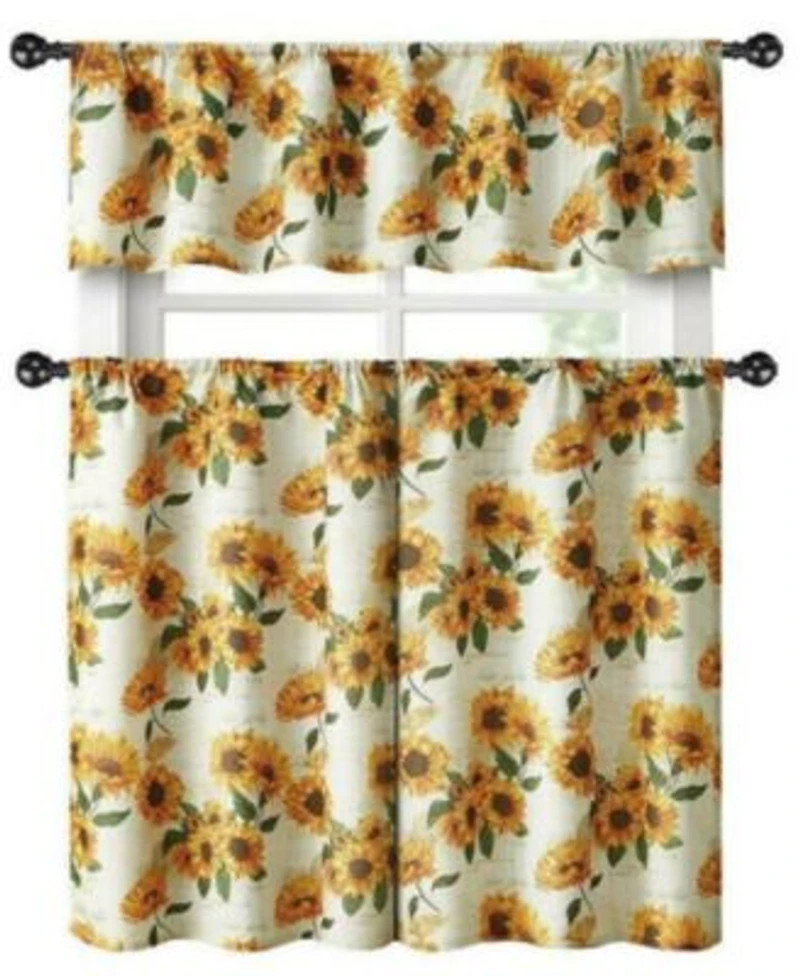 Kate Aurora Country Farmhouse Sunflower Garden Complete Kitchen Curtain Tier Valance Set 56 In. W X 14 In. L Multi