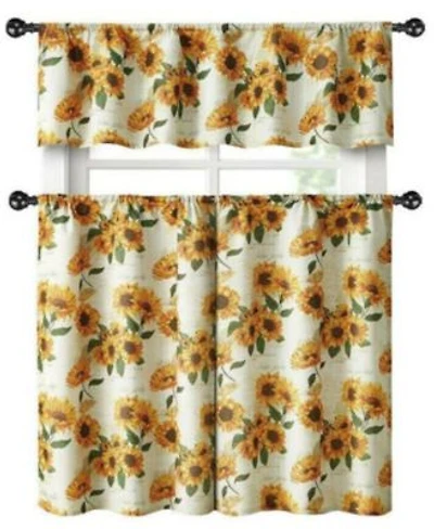 Kate Aurora Country Farmhouse Sunflower Garden Complete Kitchen Curtain Tier Valance Set 56 In. W X 14 In. L Multi