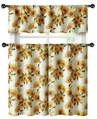 Kate Aurora Country Farmhouse Sunflower Garden Complete Kitchen Curtain Tier Valance Set 56 In. W X 14 In. L Multi