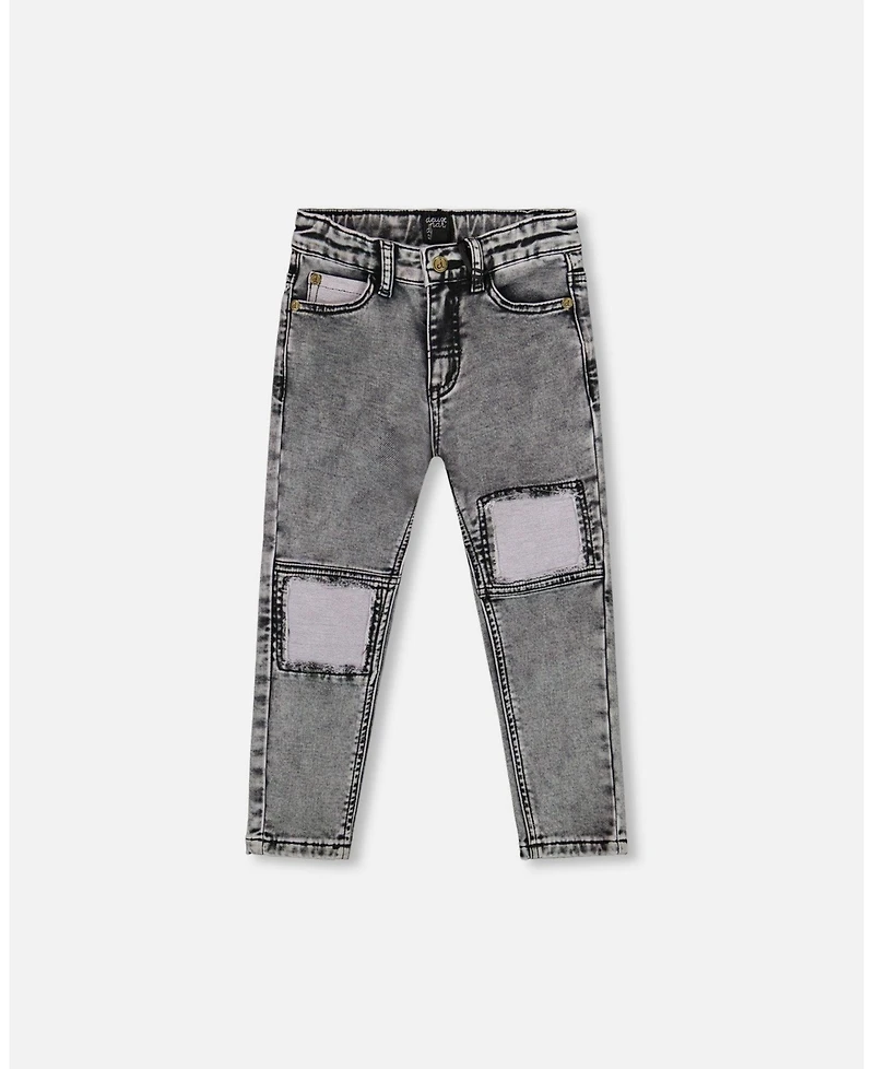 Deux par Boy French Terry Denim Pants with Contrasting Patch