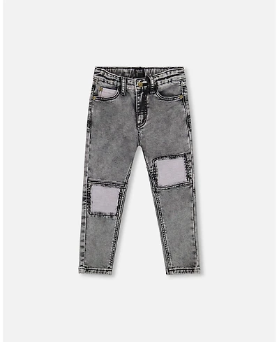 Deux par Boy French Terry Denim Pants with Contrasting Patch