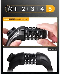 Nakto Bike Lock Cable with Combination,High Security 5-Digit Resettable Combination Bicycle Anti-Theft, Mounting Bracket for Bikes and Scoot