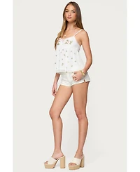 Edikted Women's Embroidered Layered Mesh Babydoll Top