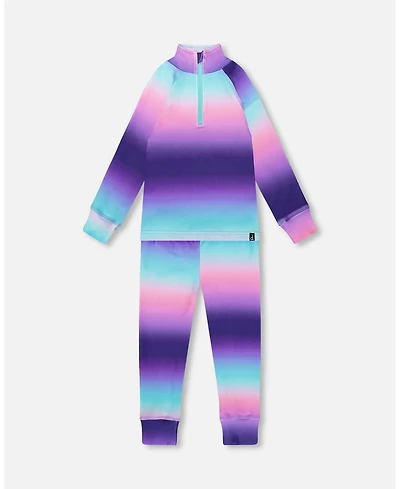 Deux par Girl Two-Piece Thermal Underwear Set Purple Gradient - Child