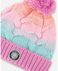 Deux par Baby Girls Lined Knit Pompom Hat Pink, Orange and Turquoise