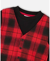Deux par Toddler Boys T-Shirt with Plaid Vest Red and Black - Toddler|Child
