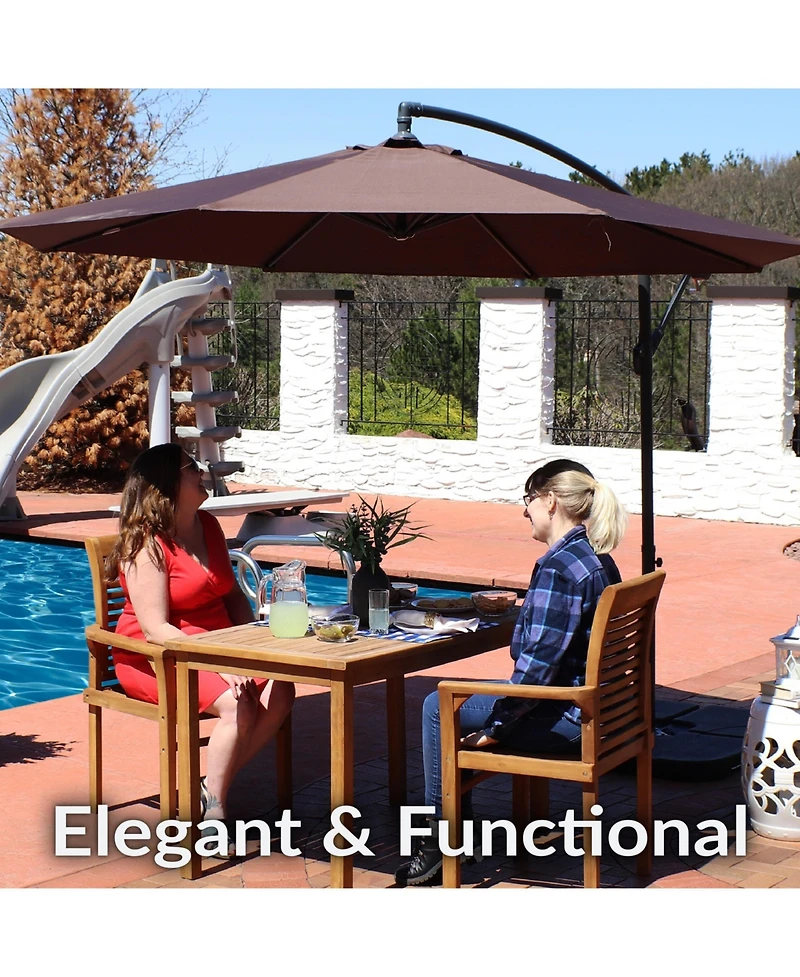 Outdoor Steel Offset Cantilever Pool Patio Umbrella with Square Base Set - 10'