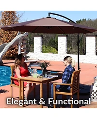 Outdoor Steel Offset Cantilever Pool Patio Umbrella with Square Base Set - 10'