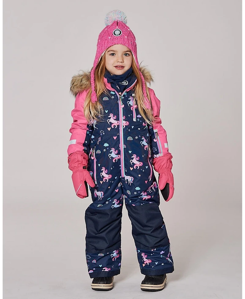 Deux par Girl One-Piece Play Snowsuit Navy Unicorn Print