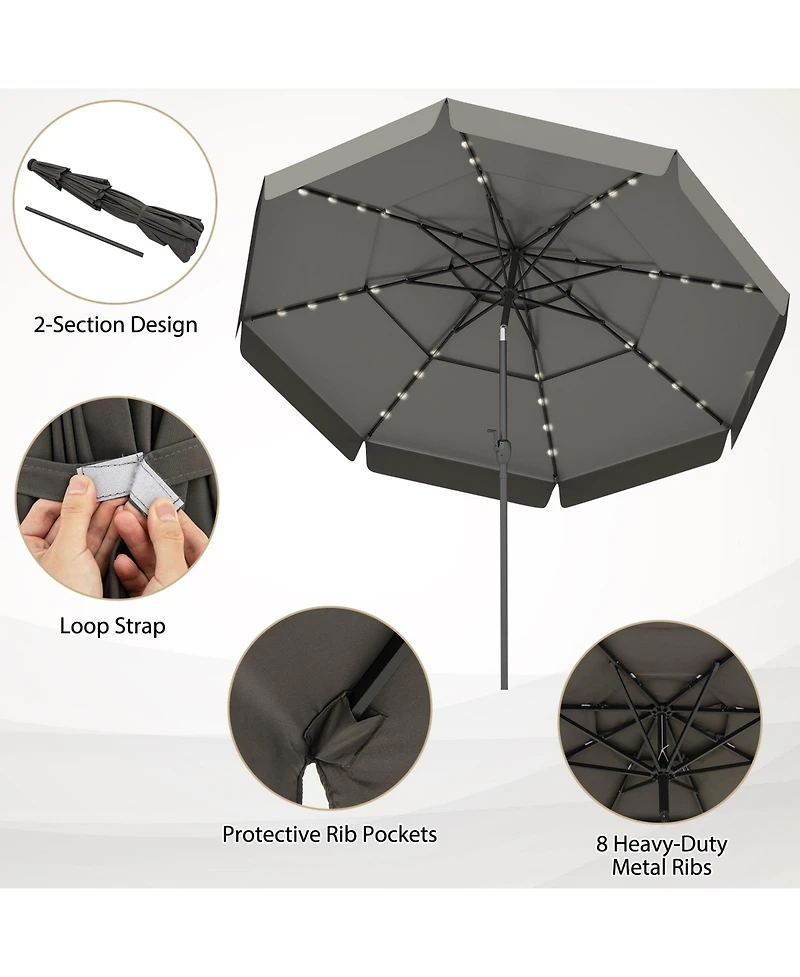 Gymax 10 Ft Solar Patio Umbrella w/ 32 Led Lights 3-Tier Vented Top & Tilt Adjustment