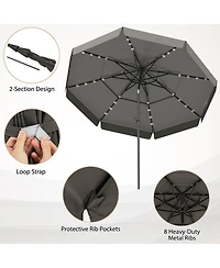 Gymax 10 Ft Solar Patio Umbrella w/ 32 Led Lights 3-Tier Vented Top & Tilt Adjustment