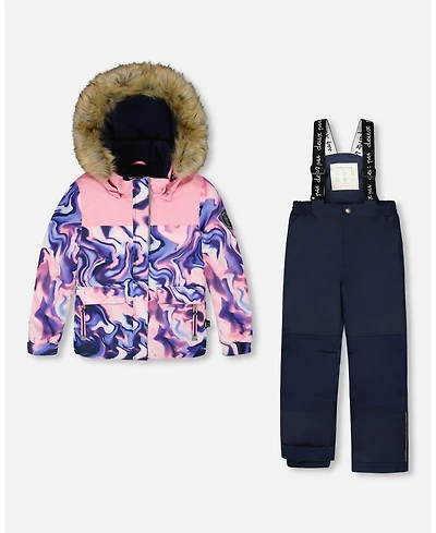 Deux par Deux Girl Two-Piece Discover Snowsuit with Printed Jacket Navy Blue - Toddler|Child