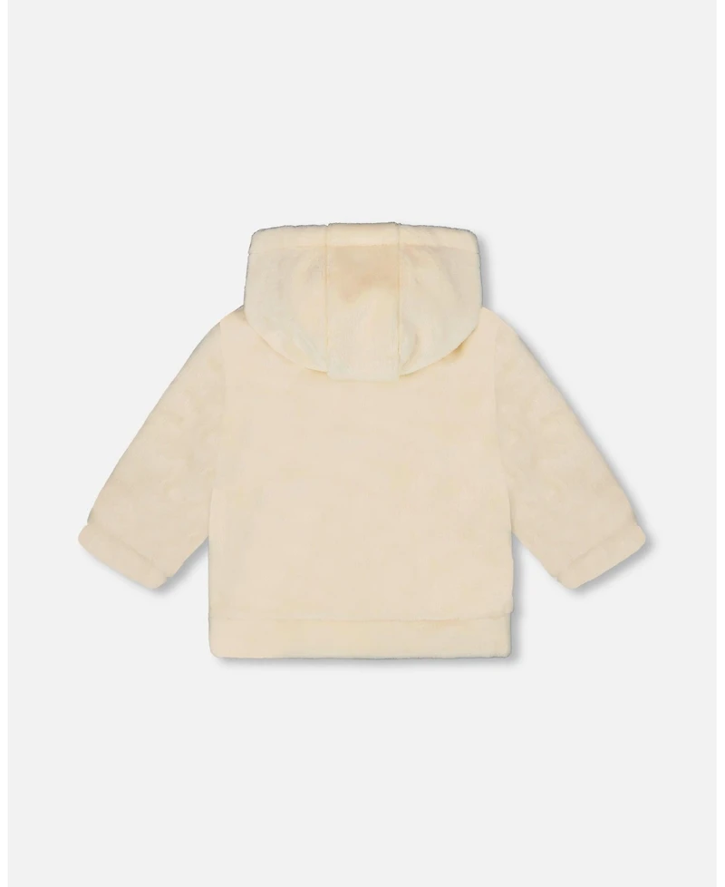 Deux par Baby Girl Plush Hooded Jacket Off White