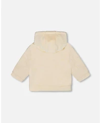 Deux par Baby Girl Plush Hooded Jacket Off White