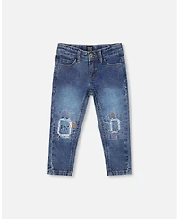 Deux par Baby Girls Jeans Blue Denim with Embroideries