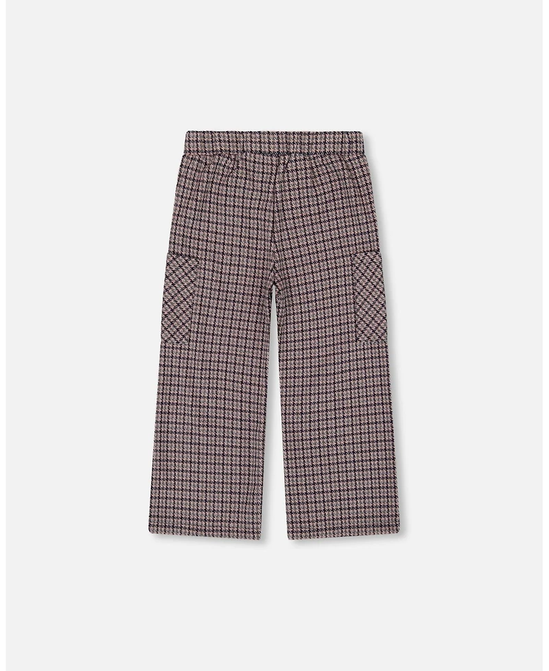 Deux par Girl Jacquard Knit Flare Pants with Houndstooth Pattern - Child