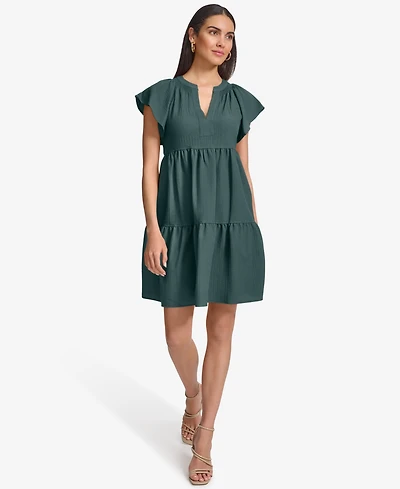 Calvin Klein Women's Split-Neck Tiered A-Line Dress