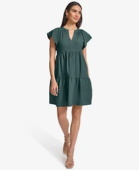 Calvin Klein Women's Split-Neck Tiered A-Line Dress