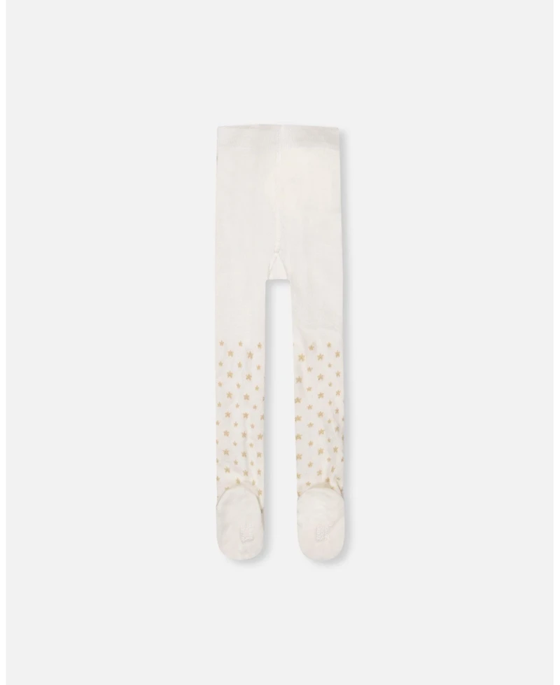 Deux par Girl Knit Tights Off-White with Golden Star Pattern - Toddler|Child