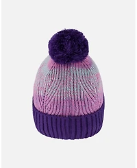 Deux par Girl Lined Knit Pompom Hat Purple and Pink - Toddler|Child