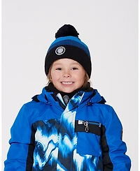 Deux par Boy Lined Knit Winter Hat with Pompom Black and Blue