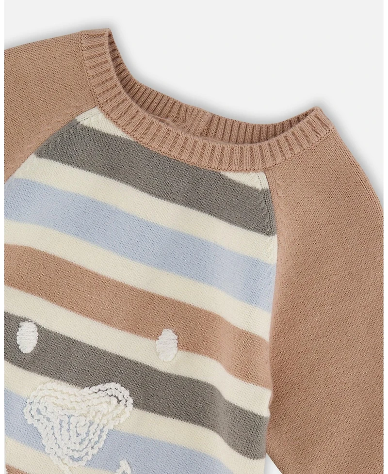 Deux par Baby Boy Knitted Romper Blue and Green Stripes