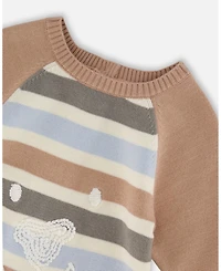 Deux par Baby Boy Knitted Romper Blue and Green Stripes