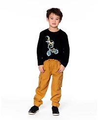 Deux par Boy Long Sleeve Cotton Jersey Tee Shirt Black
