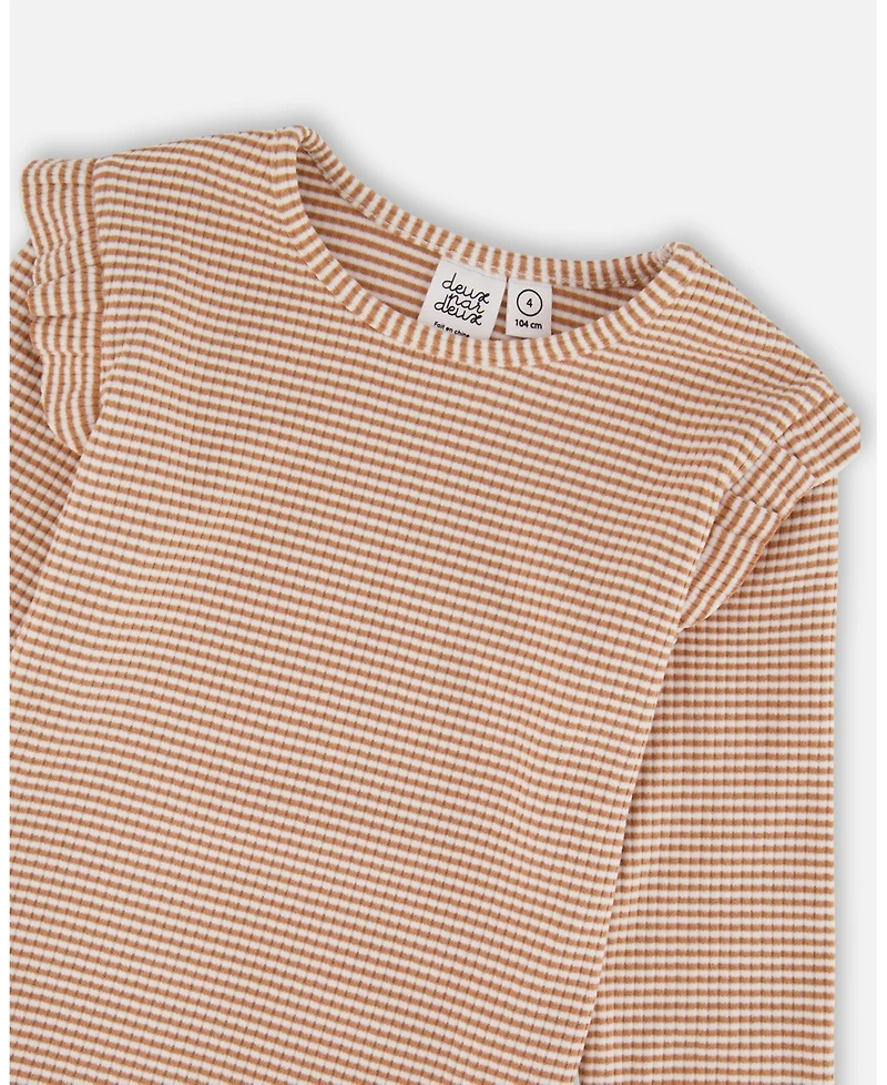 Deux par Deux Girl Rib Striped Top Beige and Off-White - Toddler|Child