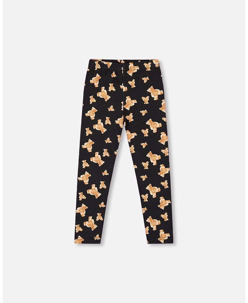 Deux par Toddler Girls Jersey Leggings Black Teddy Bear Print - Toddler|Child