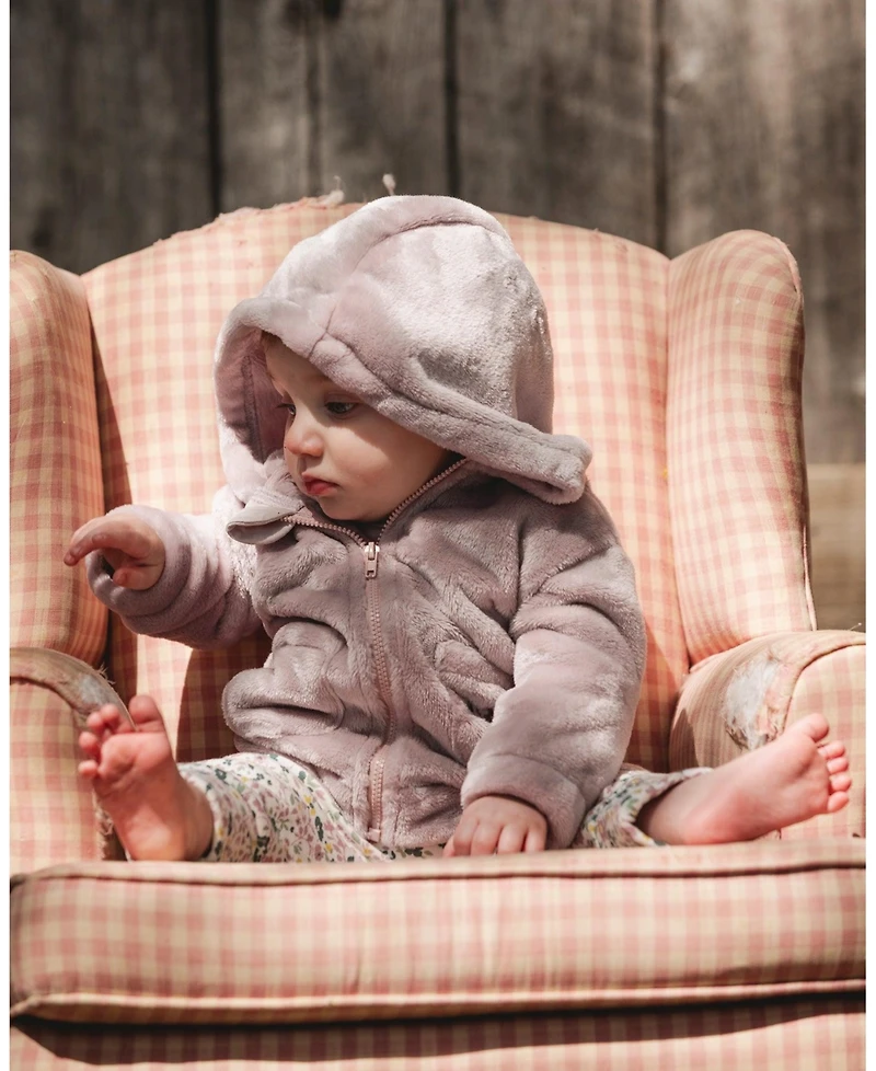 Deux par Baby Girl Hooded Zip Plush Jacket Neutral Purple