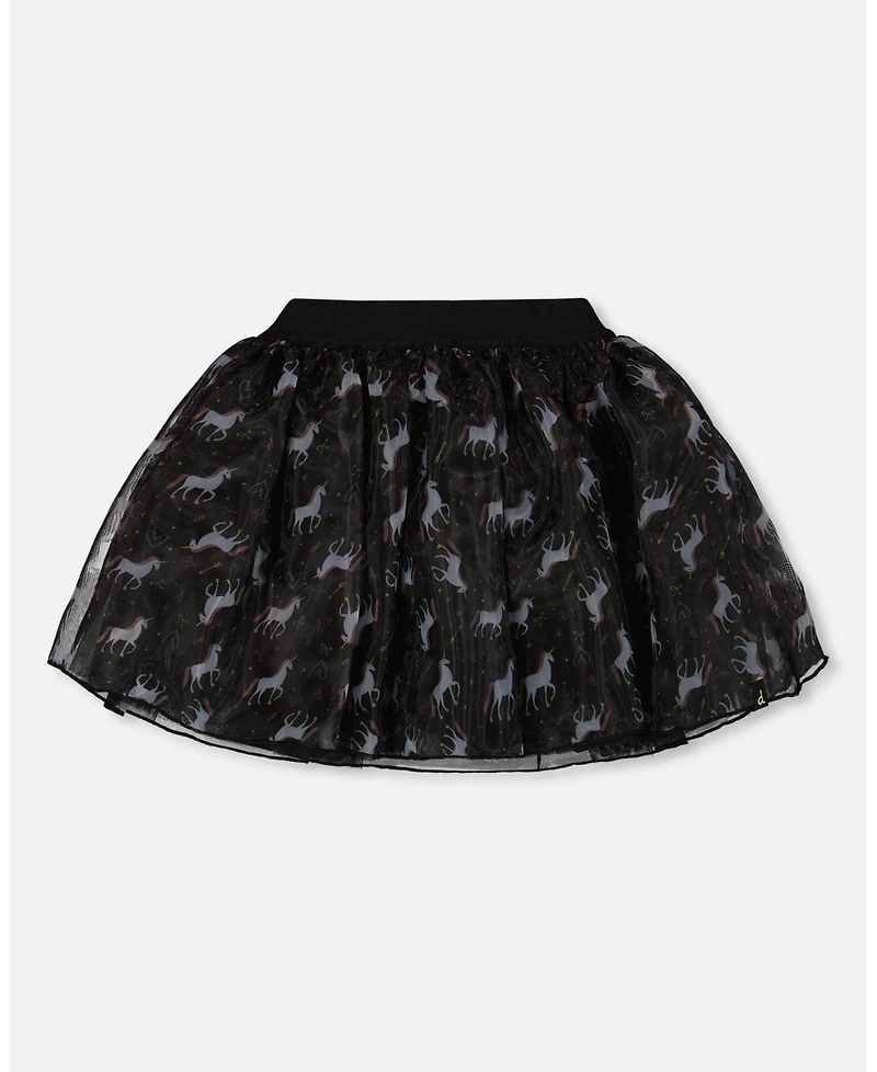 Deux par Toddler Girls Organza and Mesh Skirt Black with Unicorn Print - Toddler|Child