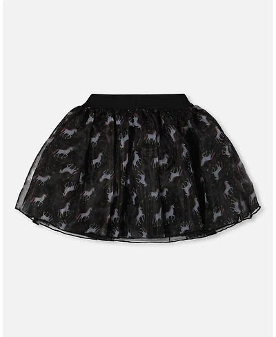 Deux par Toddler Girls Organza and Mesh Skirt Black with Unicorn Print - Toddler|Child
