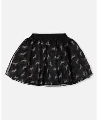 Deux par Toddler Girls Organza and Mesh Skirt Black with Unicorn Print - Toddler|Child